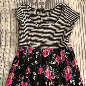 Striped Floral Dress with Pockets